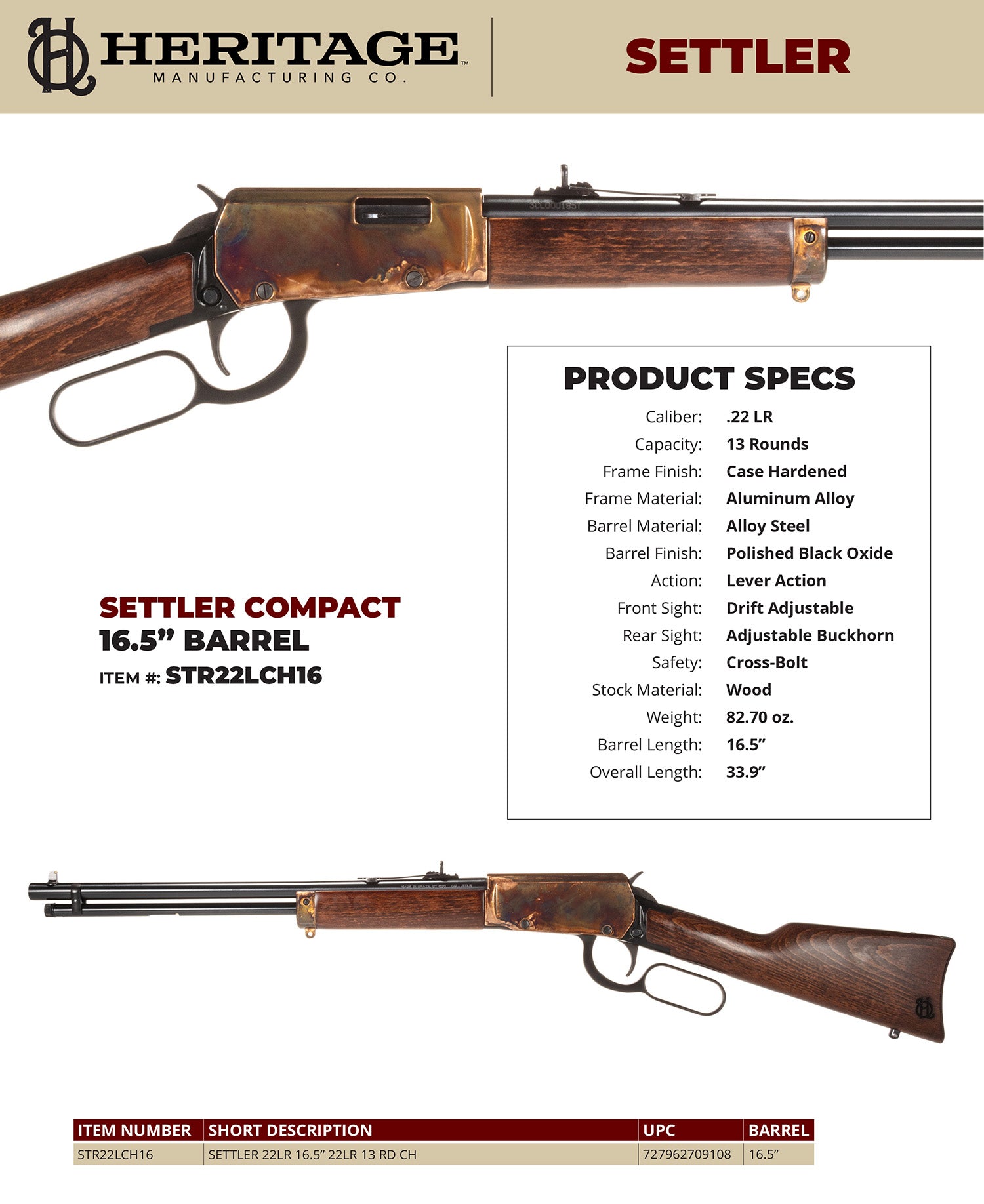 HER STR22LCH16   SETTLER 22LR 16.5 22LR 13 RD CH