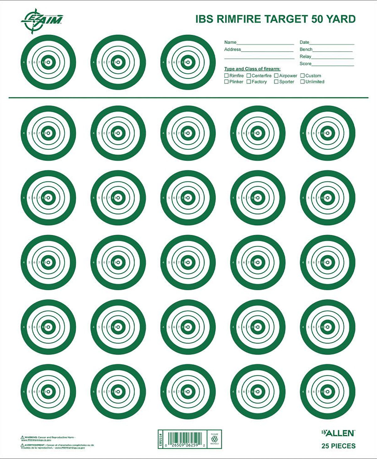 ALLEN 15582   IBS RIMFIRE TARGET  25 PK