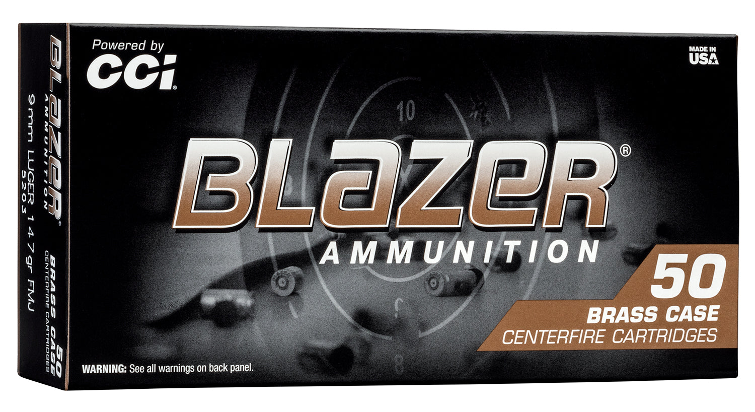 CCI 5203S BLAZER BRASS C-F 9MM  147 TMJ    50/10