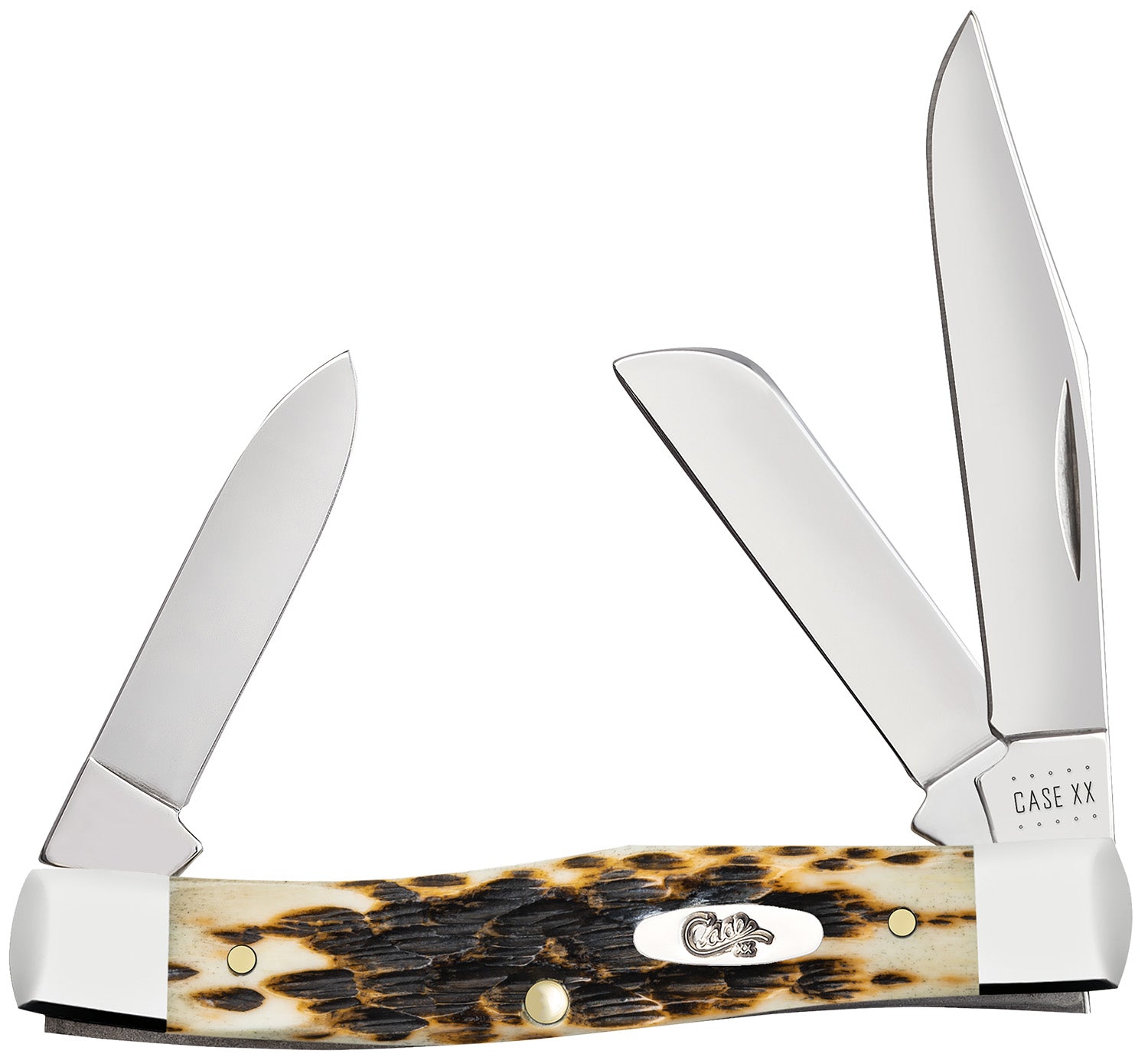 CASE 00079 AMBER BONE PEACH SEED JIG MED STOCKMAN