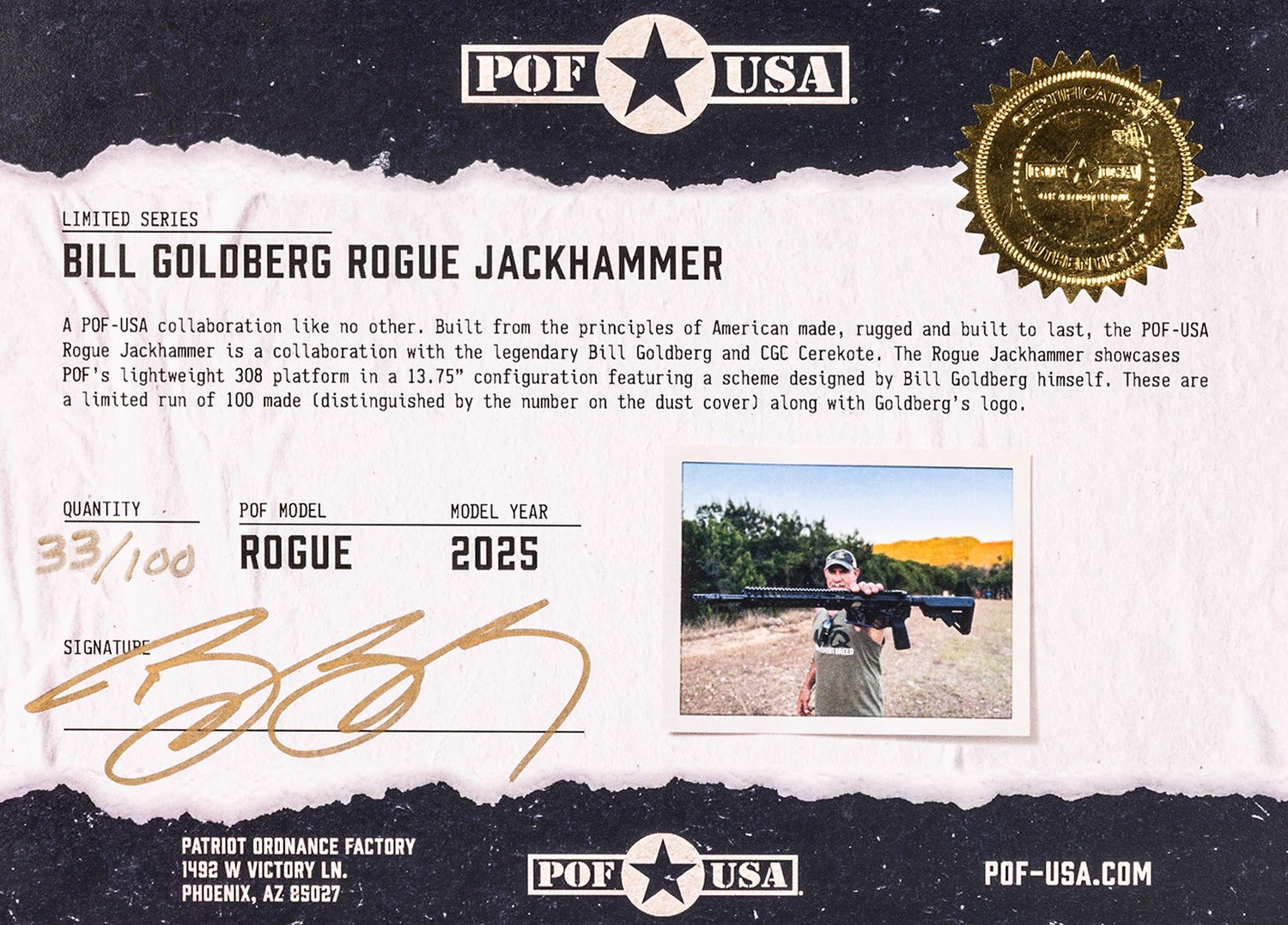 POF 02456 ROGUE JACK HAMMER      13.75 308 LIMITED