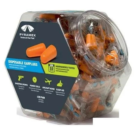 Pyramex PYDP1000BN Disposable Earplugs Bin 32 DB Orange 100 Pair